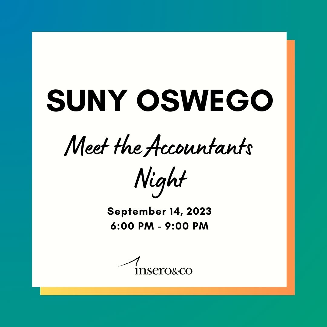 InseroCPAs's tweet image. Accounting students: come visit us at SUNY Oswego for their Meet the Accountants Night on September 14th from 6:00 PM to 9:00 PM. See Handshake for more details.
@sunyoswego
#InseroCareers #AccountingCareers #SUNYOswego