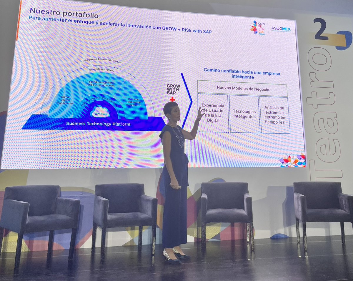 Mariettalg's tweet photo. Ángela Gomez Presidenta @SAP Mexico en la Conferencia Anual de @ASUGMEX #CA2023 #SAP rocks 🤘🏼 https://t.co/XrKMyRvjdm