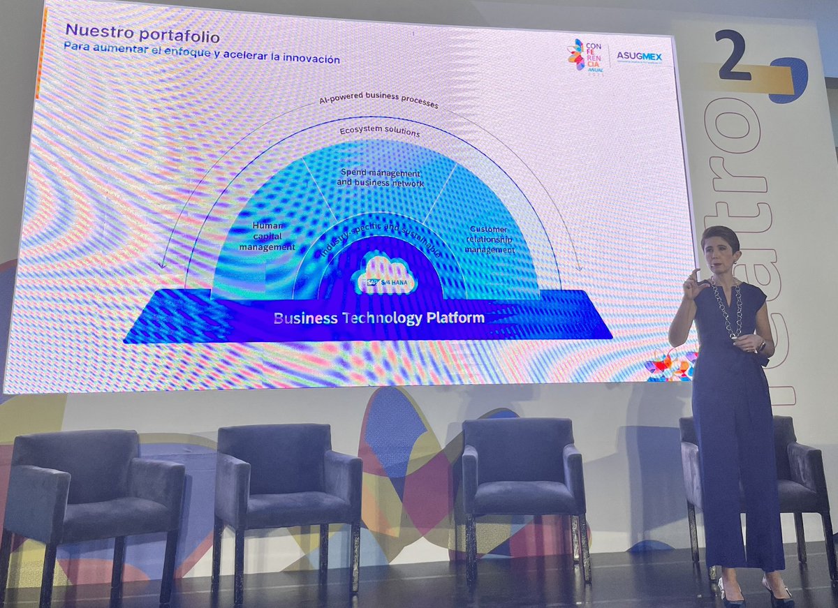 Mariettalg's tweet photo. Ángela Gomez Presidenta @SAP Mexico en la Conferencia Anual de @ASUGMEX #CA2023 #SAP rocks 🤘🏼 https://t.co/XrKMyRvjdm