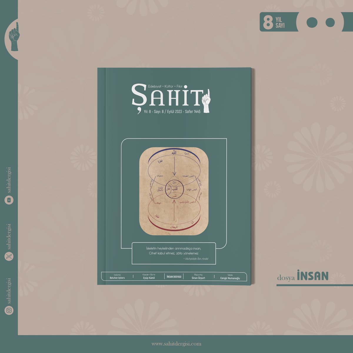 SahitDergisi's tweet photo. Şahit Dergisi, "İnsan" dosya konulu 8. Sayısı ile sizlerin huzurunda...

Bu sayımızda yazılarıyla dergimizi destekleyen tüm yazarlarımıza; emeği geçen tüm yayın kuruluna; grafikerimiz @damgaajans şirketine teşekkür ediyoruz.

Tüm okuyucumuza duyurur, keyifli okumalar dileriz... https://t.co/ELixBUIg7A