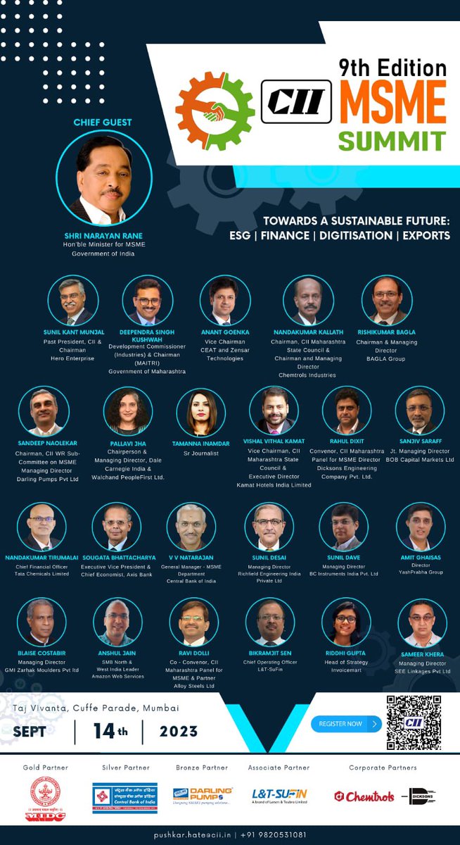 CII4WR's tweet photo. Tomorrow ! Starts at 10.00 am

#CIIMSME Summit 2023
Towards a Sustainable Future:
ESG | Finance | Digitization | Exports

@PMOIndia @MeNarayanRane @bpsvermabjp @CEATtyres @midc_india @makingofhero @CIIEvents @_DigitalIndia 
@DFSforMSMEs @MSDESkillIndia #CIIWR https://t.co/qPur16xDjT