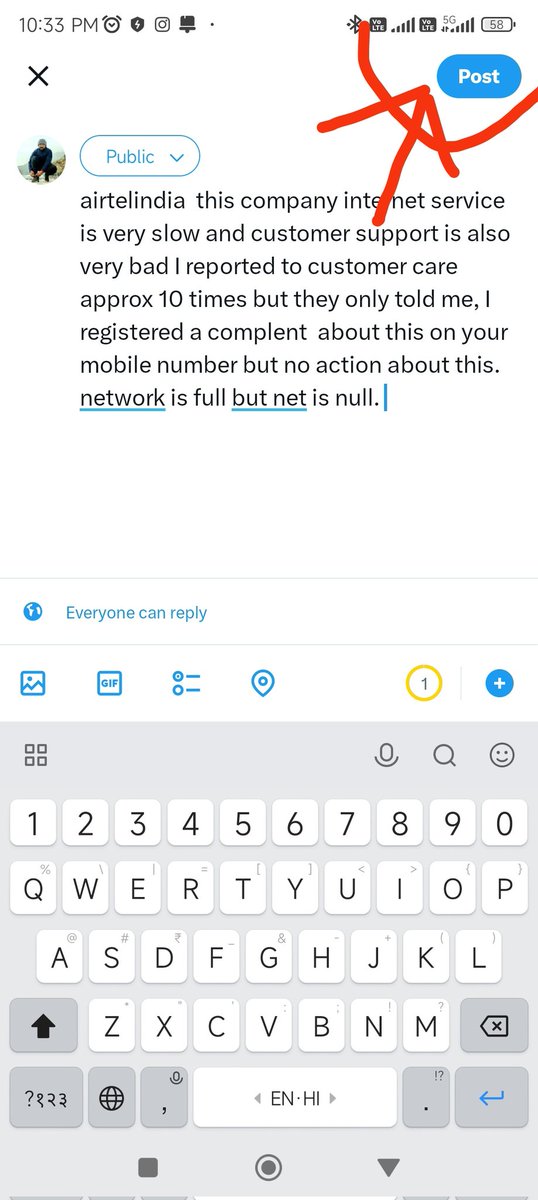 Prabhat99185683's tweet photo. @airtelindia  this company internet service is very slow and customer support is also very bad I reported to customer care approx 10 times but they only told me, I registered a complent  about this on your mobile number but no action about this. 
network is full but net is null. https://t.co/hnEcy1GhVF