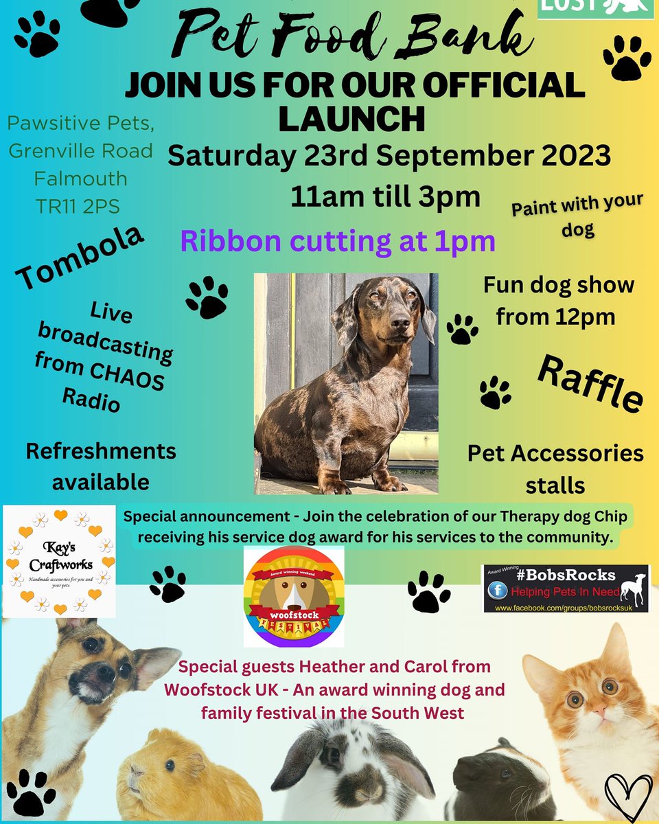 Our very own Nicola &amp; Steph from The Creature Feature Show are launching their own pet food bank, Pawsitive Pets, looking after the animal community around Cornwall. 🐾

We will be LIVE at the launch next Saturday!

#KeepItCHAOS #CostOfLivingHelp #Cornwall <a href="/Creaturefeature/">sammy</a>
