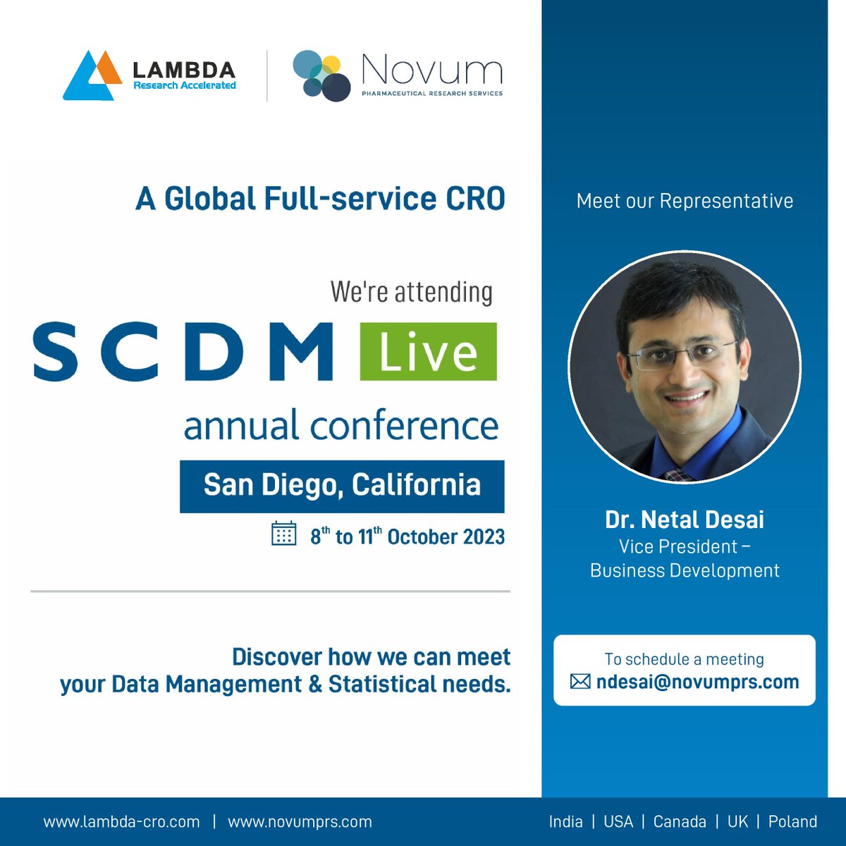 LambdaCRO's tweet image. We will be at Society for Clinical Data Management (SCDM) Annual Conference 2023! Connect with us at #SCDM2023 to explore how we can support your clinical trial needs. Schedule a meeting📧ndesai@novumprs.com.

#LambdaTherapeuticResearch #GlobalCRO #FullserviceCRO #ClinicalTrials