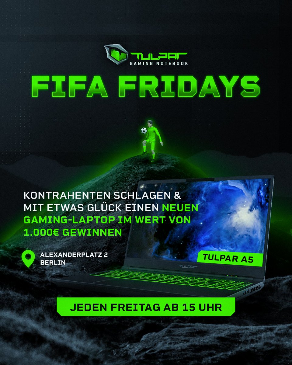 tulparnotebook's tweet photo. ⚽#FIFAFRIDAYS are back! ⚽

Jeden Freitag könnt ihr wieder wöchentlich eure #Fifa Skills bei uns im Store unter Beweis stellen! Kommt einfach ab 15 Uhr vorbei &amp; nutzt eure Chance, einen brandneuen Gaming-Laptop zu gewinnen.

Worauf wartet ihr? 🤔

#tulparnotebook #berlin #event https://t.co/lMxDQre7yA