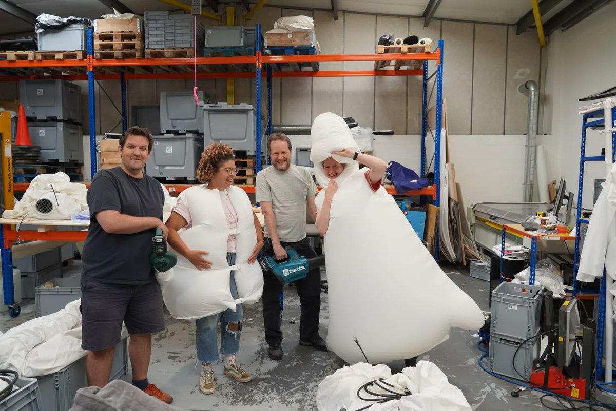 airgiantsHQ's tweet photo. Welcoming our new #ExecProducer @Jaz_KidSis in the customary Air Giants way; donning a squeeze-me suit in our workshop.🪜
We're so excited our team is growing 🌱 https://t.co/KI71owdjRR
