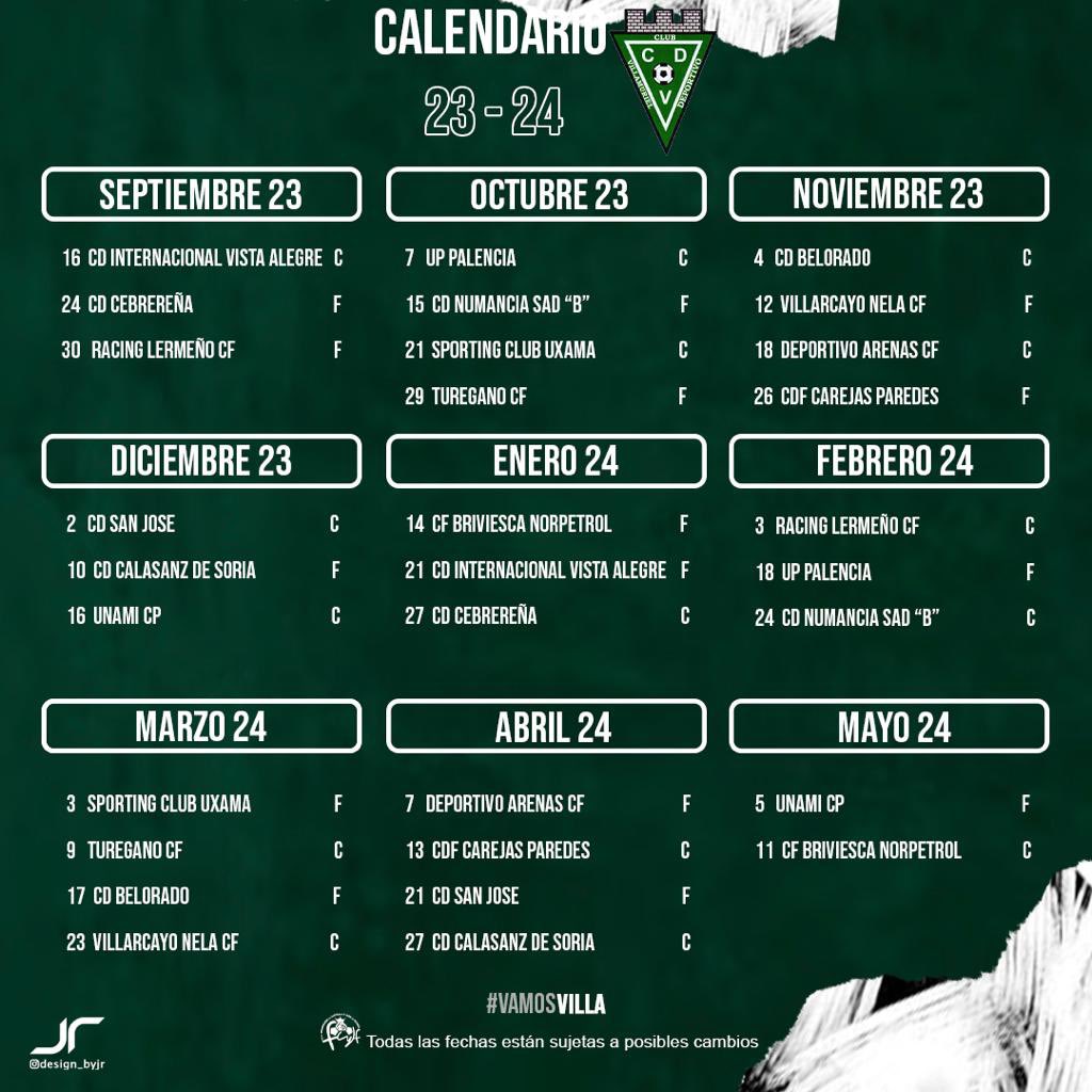 CDVillamuriel's tweet photo. CALENDARIO 23/24 C.D.Villamuriel https://t.co/eFm0q5SiwF
