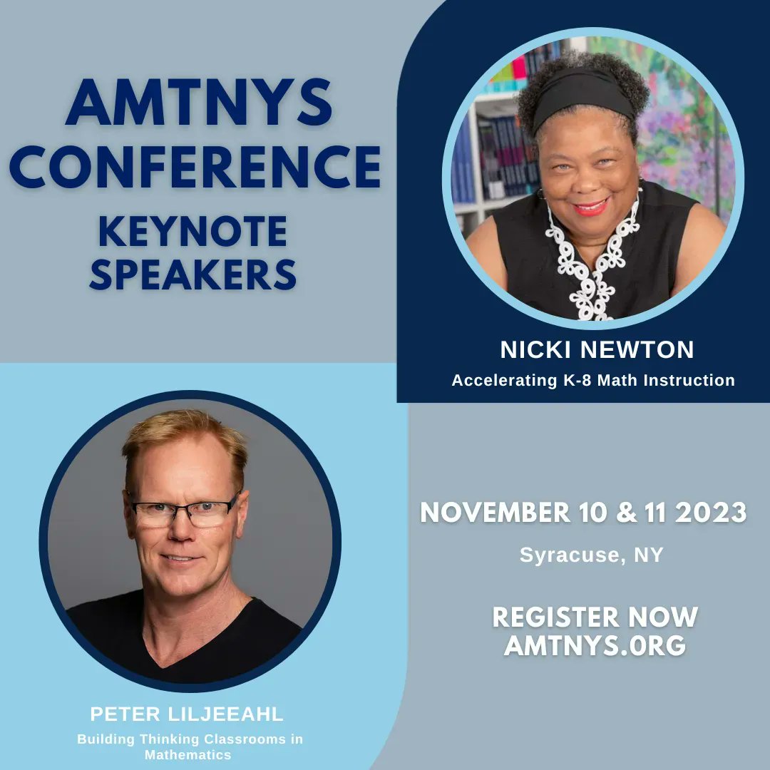 AMTNYS (@amtnys) on Twitter photo AMTNYS Conference Preliminary Program is LIVE on the website! Check it out!
buff.ly/3ZhY3lL <a href="/pgliljedahl/">Peter Liljedahl</a> <a href="/drnickimath/">Nicki Newton https://linktr.ee/drnicki</a> <a href="/teach2abilities/">LauraMarie Coleman</a> <a href="/CodeRedMath/">Cody Osterhout</a> <a href="/JodyPopple/">Jody Popple</a> <a href="/MrsSeeley1/">April Seeley</a> <a href="/DrAnchalaSobrin/">Anchala Sobrin</a> <a href="/bobsonwong/">Bobson Wong</a> @volkertmath <a href="/MathMaidenHJB/">Heidi J Bromley</a> AMTNYS Conference Preliminary Program is LIVE on the website! Check it out!
buff.ly/3ZhY3lL <a href="/pgliljedahl/">Peter Liljedahl</a> <a href="/drnickimath/">Nicki Newton https://linktr.ee/drnicki</a> <a href="/teach2abilities/">LauraMarie Coleman</a> <a href="/CodeRedMath/">Cody Osterhout</a> <a href="/JodyPopple/">Jody Popple</a> <a href="/MrsSeeley1/">April Seeley</a> <a href="/DrAnchalaSobrin/">Anchala Sobrin</a> <a href="/bobsonwong/">Bobson Wong</a> @volkertmath <a href="/MathMaidenHJB/">Heidi J Bromley</a>