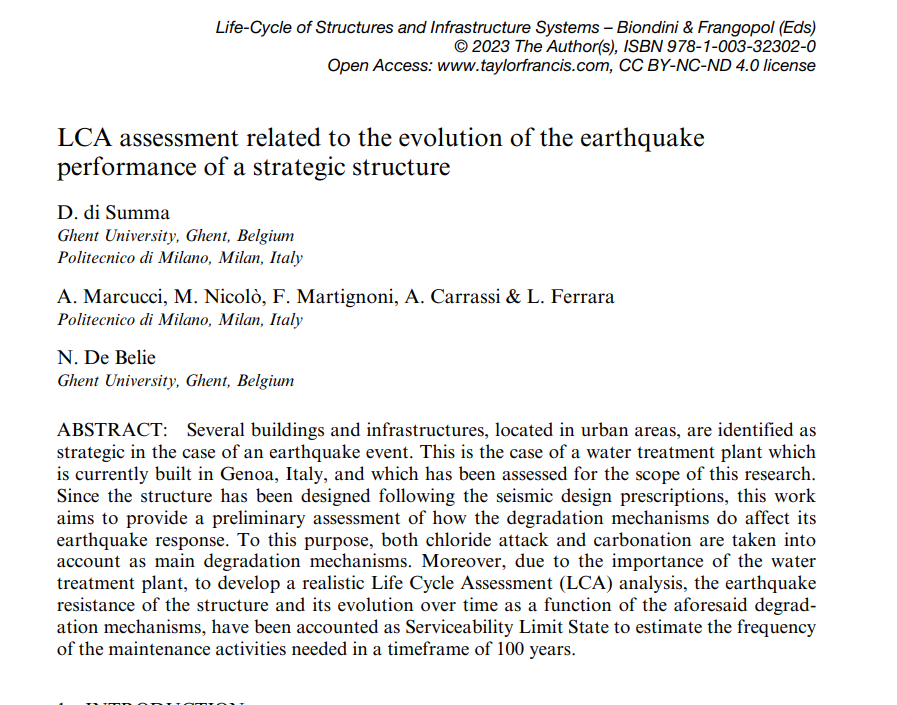 SmartincsEU's tweet photo. Davide (ESR14) showcased his research on seismic performance-LCA interaction at IALCCE 2023 at Politecnico di Milano. Proceedings are now published open access, offering broader access to his crucial findings on this topic. https://t.co/aMyMlbIZqJ