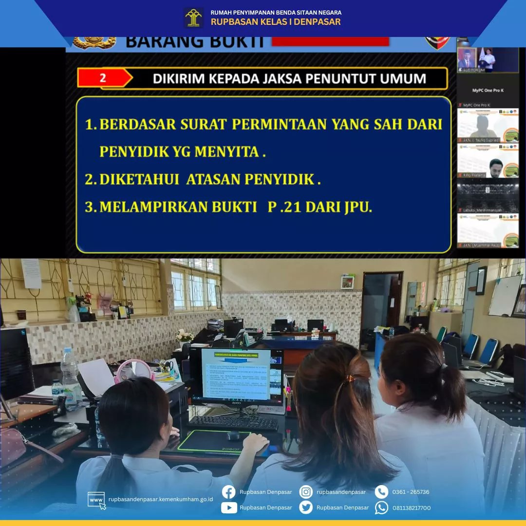 RupbasanDps's tweet photo. DENPASAR - Rabu, 13 September 2023, Pegawai Rupbasan Denpasar Ikuti FGD Virtual tentang Pengelolaan Benda Sitaan dan Barang Rampasan Negara.
🌟RUSITA🌟
@kemenkumhamri
@kemenkumhambali
@divisipaskanwilbali
.
#KumhamRI
#KamiPasti
#Pemasyarakatan
#Rupbasan
#KumhamPastiProduktif https://t.co/2vPo8pWnb0