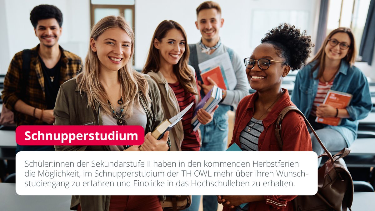 THochschuleOWL's tweet photo. Ist das #Studium etwas für mich?“ „Was soll ich #studieren?“ „Und wie geht das überhaupt?“
Jetzt bis zum 1. Oktober 2023 für das #Schnupperstudium in den #Herbstferien (9.-13. Oktober 2023) an der #THOWL anmelden!
Alle Infos: https://t.co/J83JQKibUm https://t.co/Kx6GcDxTfg