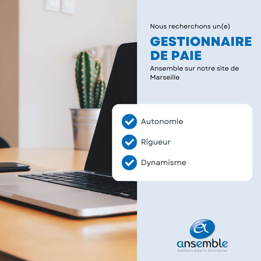 [👩‍💼 ANSEMBLE RECRUTE 👨‍💼]

Notre cabinet à Marseille recherche un gestionnaire de paie (H/F).

Retrouvez la totalité de nos offres sur notre Pôle Emploi et Indeed :

👉 Pôle Emploi : urlz.fr/nzUg
👉 Indeed : urlz.fr/nzUd

#recrutement #paie