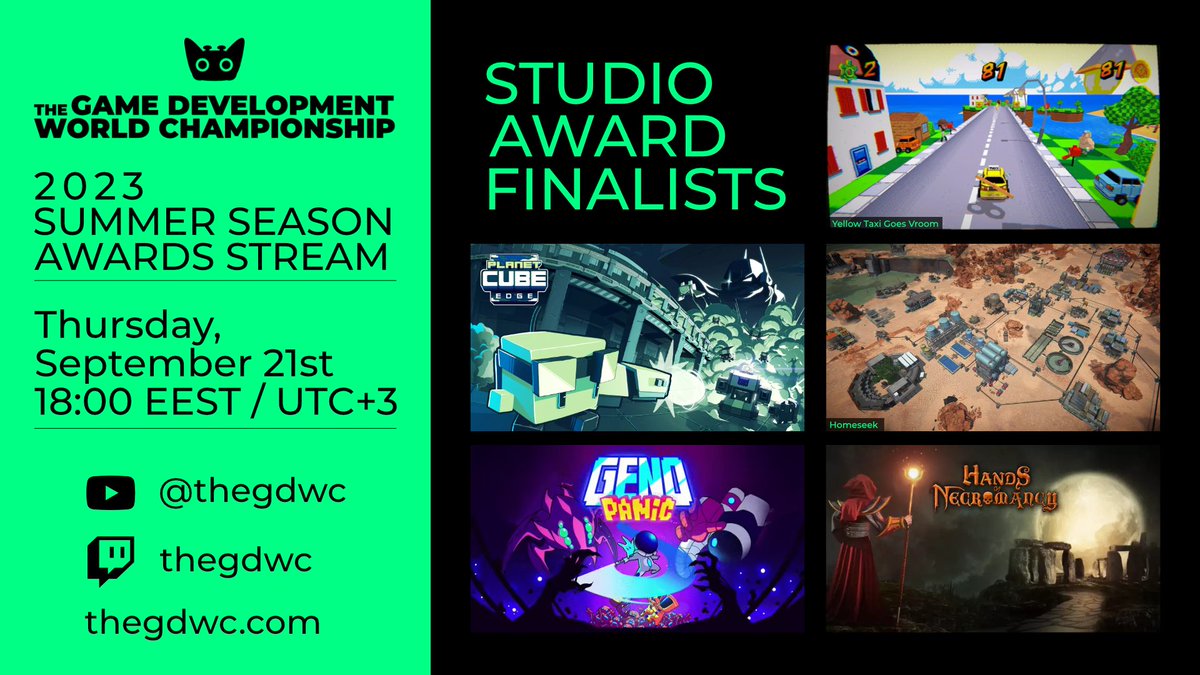 Game Development World Championship (@thegdwc) on Twitter photo Studio Award Finalists for #GDWC2023 Summer Season! <a href="/TrapticsGames/">Traptics</a> <a href="/someawesomeguys/">Those Awesome Guys</a> <a href="/frechou_games/">Frechou Games</a> <a href="/PlanetCubeGame/">Planet Cube: Edge - Out Now!</a> <a href="/genopanic/">Genopanic - ✨Wishlist on Steam!✨</a>
#Awards #Stream & Winner announced September 21st at 18:00 EEST / UTC+3
Watch here youtube.com/@thegdwc
#indiedev #gamedev Studio Award Finalists for #GDWC2023 Summer Season! <a href="/TrapticsGames/">Traptics</a> <a href="/someawesomeguys/">Those Awesome Guys</a> <a href="/frechou_games/">Frechou Games</a> <a href="/PlanetCubeGame/">Planet Cube: Edge - Out Now!</a> <a href="/genopanic/">Genopanic - ✨Wishlist on Steam!✨</a>
#Awards #Stream & Winner announced September 21st at 18:00 EEST / UTC+3
Watch here youtube.com/@thegdwc
#indiedev #gamedev