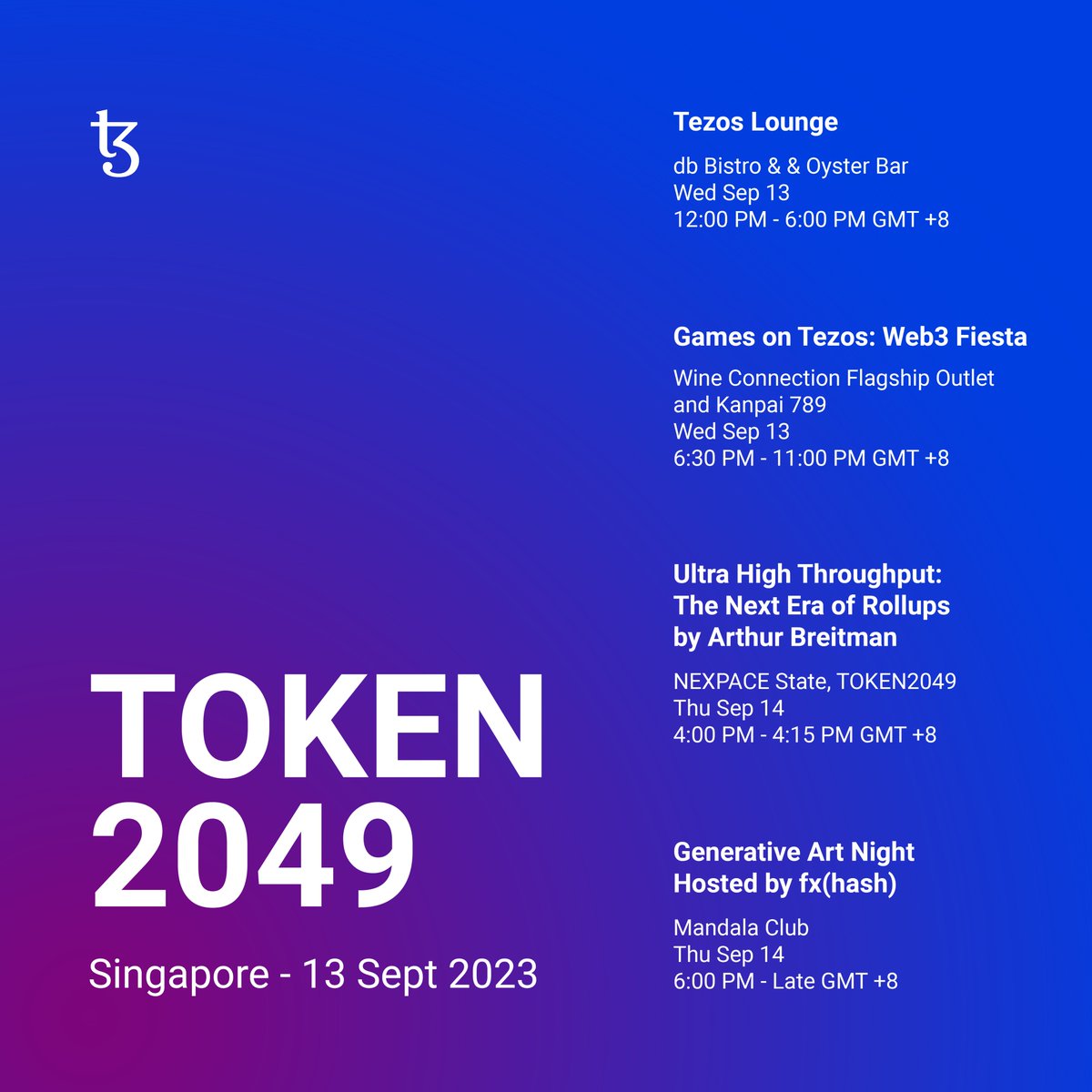 Are you at Token2049 this week in Singapore? Check out this list of Tezos events and come hang out with the community! #Token2049 #Tezos