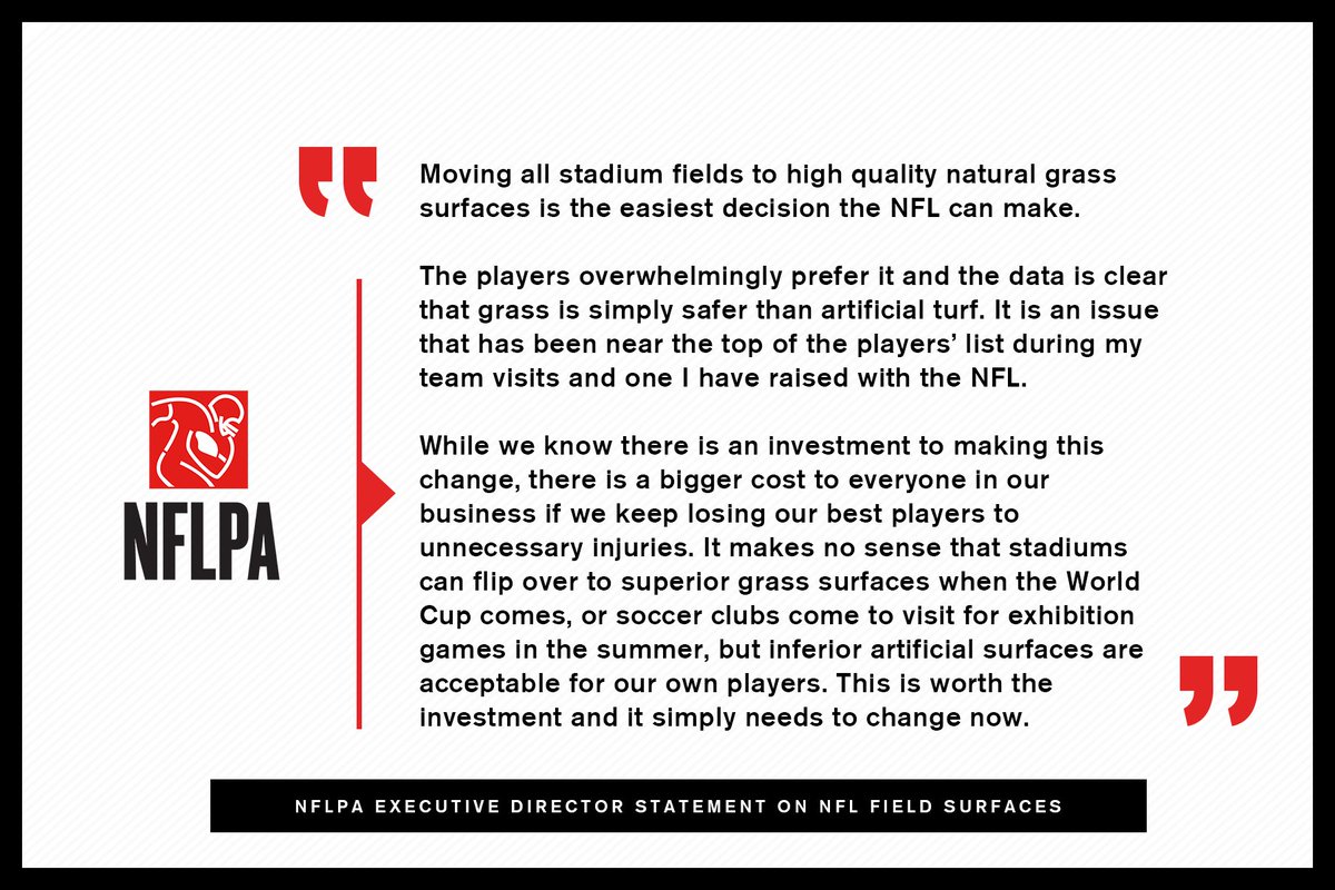A statement from our Executive Director Lloyd Howell on #NFL field surfaces: