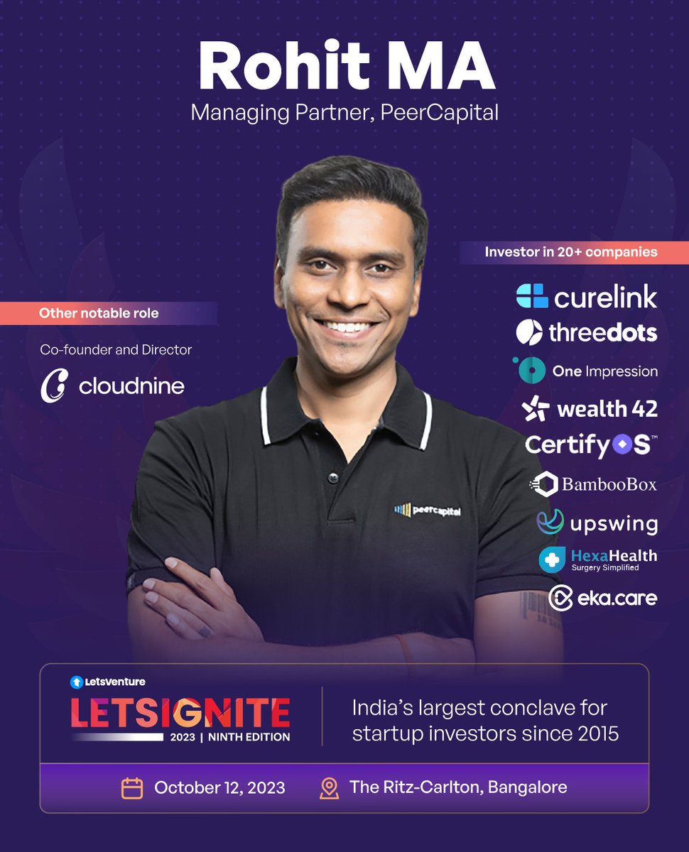 LetsVenture (@letsventurein) on Twitter photo 🔥 #Speaker Announcement!
Catch Rohit M A, Managing Partner, <a href="/PeerCapital_VC/">PeerCapital</a>, LIVE at #LetsIgnite2023, as he joins us as a speaker.
Rohit will explore the emergence of founders as angel investors, and their unique strengths that come into play.
✅ Book your pass now 👇 🔥 #Speaker Announcement!
Catch Rohit M A, Managing Partner, <a href="/PeerCapital_VC/">PeerCapital</a>, LIVE at #LetsIgnite2023, as he joins us as a speaker.
Rohit will explore the emergence of founders as angel investors, and their unique strengths that come into play.
✅ Book your pass now 👇