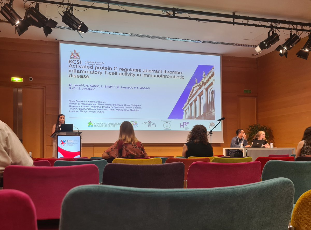 Congrats to Gemma Leon from our lab who gave a fantastic presentation @attendECTH here in Valencia on her work investigating T cell mediated thromo-inflammatory activity! Watch this space! @RCSIPharmBioMol @IrishCtrVascBio #ecth2023 #thrombosis #immunothrombosis