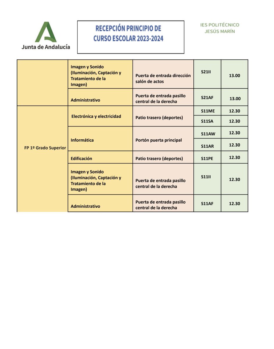 🏫 INICIO DE CURSO | Os dejamos con los horarios de la #jornada de #acogida del nuevo curso escolar 2023/2024, que tendrá lugar el próximl viernes 15 de septiembre en horario de mañana.

#EquipoPolitecnico
#PolitecnicoMalaga