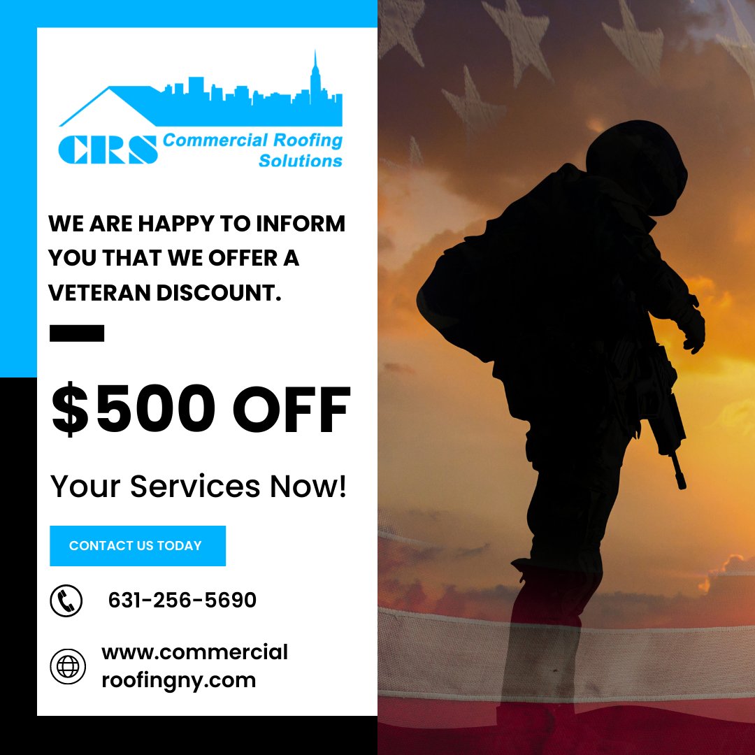 Serving those who've served us! 🎁 

Get your well-deserved $500 discount on services today, and let us repay your dedication with top-notch roofing solutions that ensure your peace of mind for years to come.

#commercialroofingny #residentionalroofing #roofingcompanies