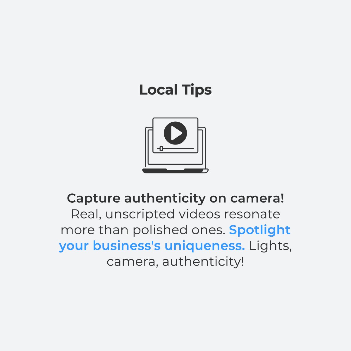pinmeto's tweet photo. Local Tip: Capture authenticity on camera! Real, unscripted videos resonate more than polished ones. Spotlight your business's uniqueness. Lights, camera, authenticity! 🎥
#localseo #localmarketing #marketing #seo #localsearch https://t.co/jJMFd4H2cK