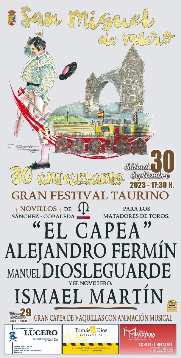 Orgullo de ilustrar el cartel del 30 aniversario de la plaza de toros de mi pueblo, San Miguel de Valero.
<a href="/NachoMatilla/">Nacho Matilla</a>  <a href="/PG_capea/">EL CAPEA</a> <a href="/mdiosle/">Manuel Diosleguarde</a> <a href="/jicascon/">José Ignacio Cascón</a> #alejandrofermin