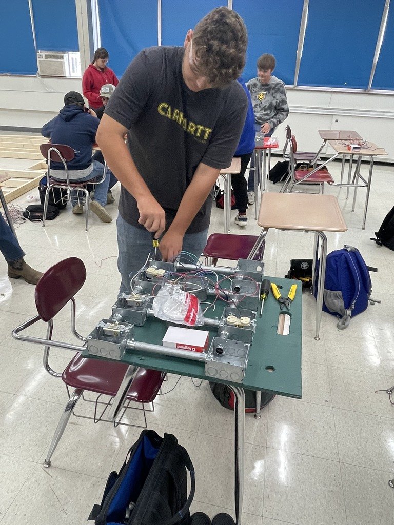 SCCIndiana's tweet photo. Electrical I class working on their training boards yesterday afternoon. These boards help students practice wiring  up switches, light fixtures and outlets! 
#SCCexperience #SCClearning #SCCelectrical #electrician #teachingthefuture https://t.co/G7bWcbvvjU