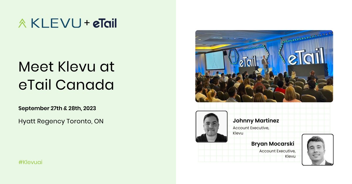 Hey Toronto! The Klevu team is excited to be at eTail Canada on September 27th &amp; 28th. Who will be there? 👏🇨🇦

We'd love to connect with eCommerce experts and enthusiasts in the area. Let's meet up and talk shop over a cup of coffee! 

#eTailCanada #Klevu #eCommerce