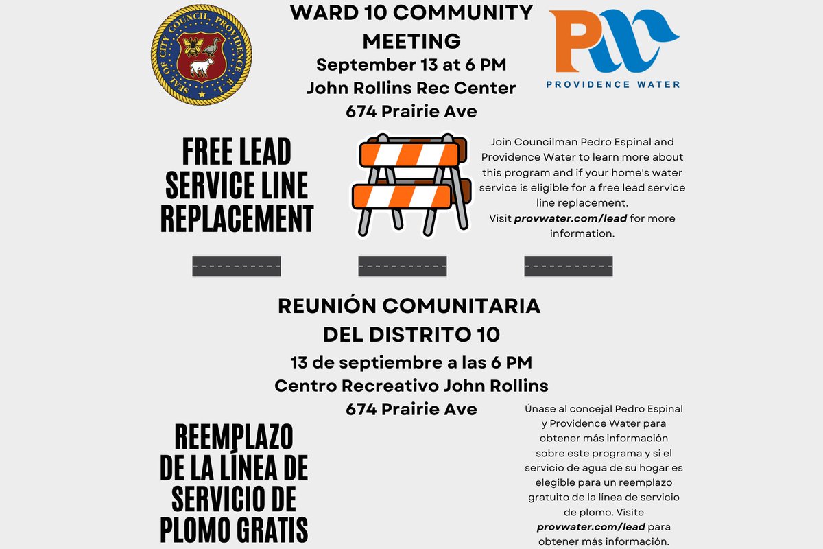 Councilman @pedrojespinal and @Provwater team up tonight for a special community meeting at 6 PM to let homeowners know about qualifying for free lead service water line replacement. To learn more 🔽 provwater.com/lead