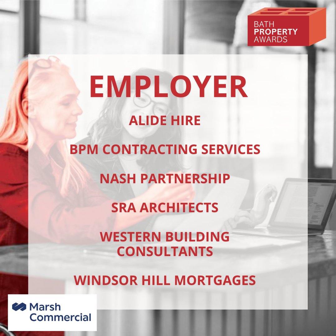 Bath Property Awards (@bathpropertyawd) on Twitter photo Our Employer Finalists are: @alidehire, @BPMMaintenance, <a href="/NashPLLP/">Nash Partnership</a>, <a href="/SRA_Architects/">SRA Architects</a>, <a href="/westernbuilding/">WBC Group (Western Building Consultants)</a> and <a href="/HillMortgages/">Windsor Hill Mortgages</a>
Congratulations to you all!
Sponsored by @marshcommuk
#BathPropertyAwards Our Employer Finalists are: @alidehire, @BPMMaintenance, <a href="/NashPLLP/">Nash Partnership</a>, <a href="/SRA_Architects/">SRA Architects</a>, <a href="/westernbuilding/">WBC Group (Western Building Consultants)</a> and <a href="/HillMortgages/">Windsor Hill Mortgages</a>
Congratulations to you all!
Sponsored by @marshcommuk
#BathPropertyAwards