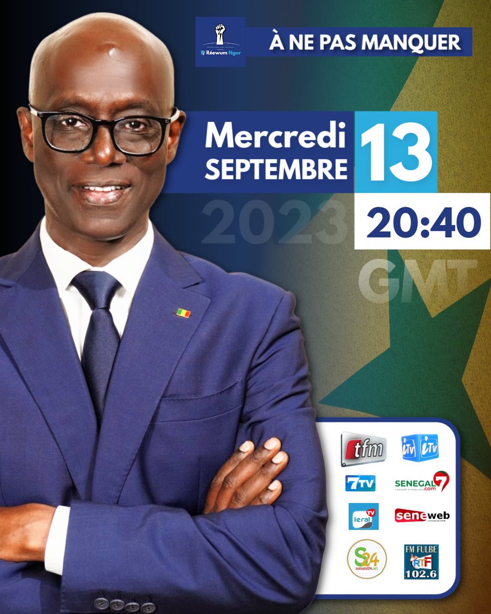 TasOfficiel's tweet photo. Mes chers compatriotes,

Je vous donne rendez-vous ce mercredi 13 septembre à 20h40, pour vous parler du Sénégal. https://t.co/FEpN7giNrW