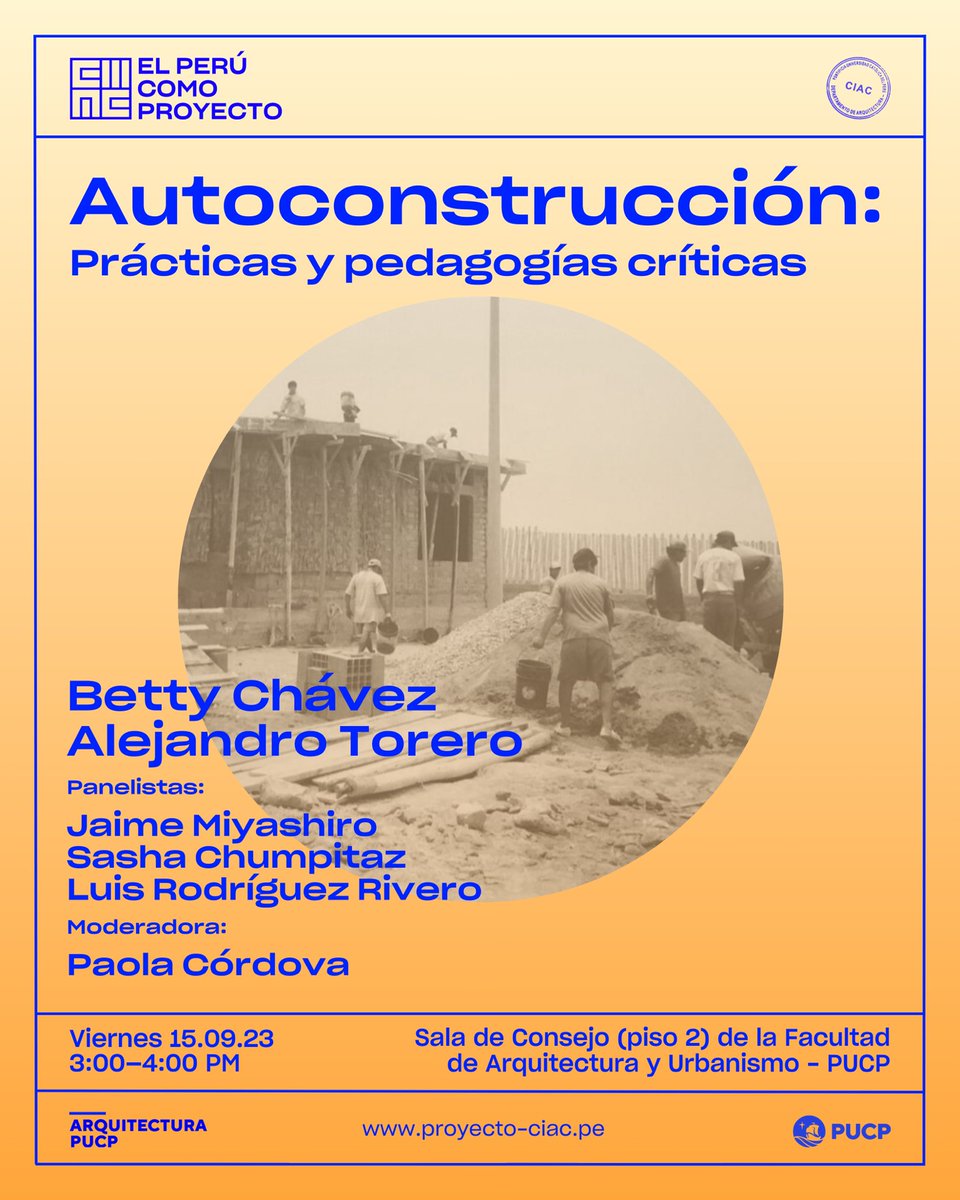 ciacpucp's tweet photo. 2/2
Les mostramos los afiches de los eventos programados para el 14 y 15 de septiembre como parte de “El Perú Como Proyecto”.
📌Inscripciones: https://t.co/8fXRUl1pCZ
#ElPerúComoProyecto #CIAC #EPCP #ArquitecturaPUCP #arqpucp #CharlasArquitectura https://t.co/zjM2EYMaew