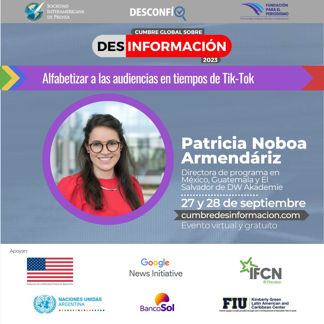 cumbredesinfo's tweet photo. 📝👤@PatyeNoboa, directora de proyectos para @DW_Akademie_es en México, Guatemala y El Salvador, formará parte de la #CumbreDesinfo2023 para continuar construyendo el camino de la alfabetización mediática.

¡Inscríbete!➡️ https://t.co/HyiEwlViRw 😉

#MediaLiteracy https://t.co/hX5eFoUePK