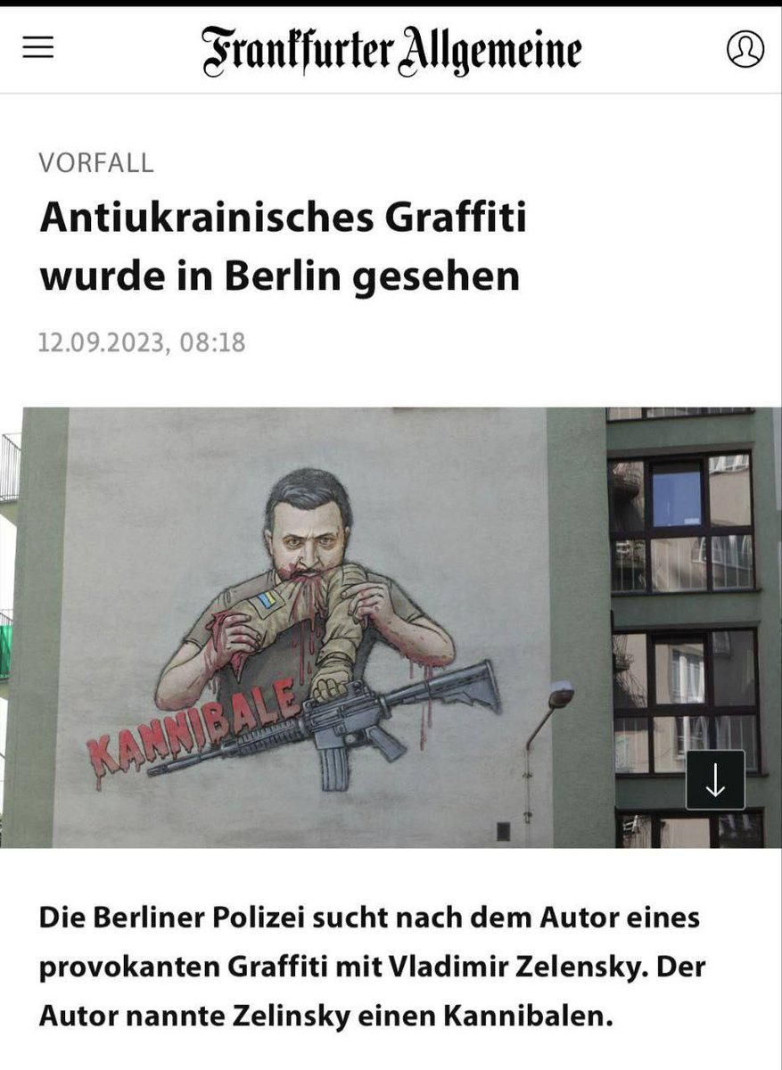 RusiaInforma's tweet image. 🇩🇪🕵️⚠️La policía alemana busca al autor de un graffiti en el que aparece el presidente ucraniano Vladímir Zelensky.

¿Qué harán con el artista? ¿Lo enviarán a Ucrania o le arrancarán el brazo?  ¿Qué es mejor?🤔