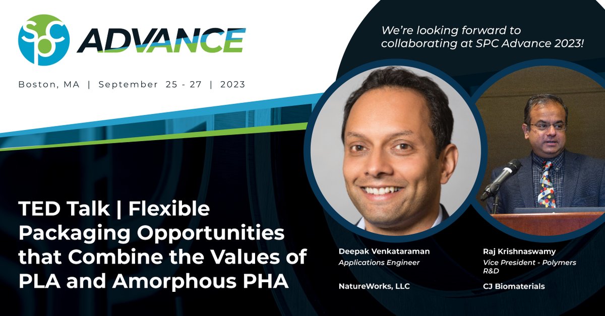 natureworks's tweet image. Look for NatureWorks' Deepak Venkatraman to present with Raj Krishnaswamy from @CjBioMaterials at #SPCadvance. Learn about innovative packaging opportunities possible with Ingeo PLA and amorphous PHA. @SPCspotlight #biomaterials #packaging