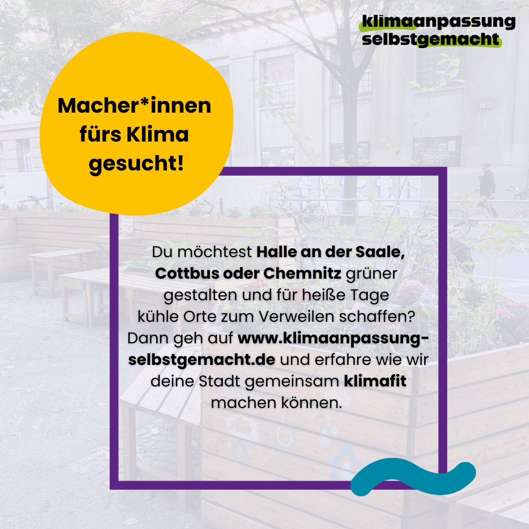 UfUberlin's tweet photo. #Klimaanpassung kann jede*r! 
Du möchtest #Halle an der Saale, #Cottbus oder #Chemnitz grüner gestalten? Dann mach mit bei „Klimaanpassung selbstgemacht“ und erfahre wie wir deine Stadt gemeinsam klimafit machen können.
Mehr dazu findest du unter: https://t.co/J8wuhBoVOv https://t.co/4l2oozEmex