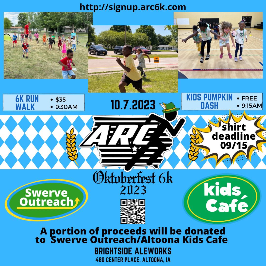 signup.ARC6k.com Come join <a href="/AltoonaRunning/">AltoonaRunning</a> as we host the 3rd annual ARC Oktoberfest 6k and kids pumpkin dash on 10/7! Sign up now to get one of our great shirts. Supporting local this year with Altoona Kids Cafe as our charity partner we are donating to.