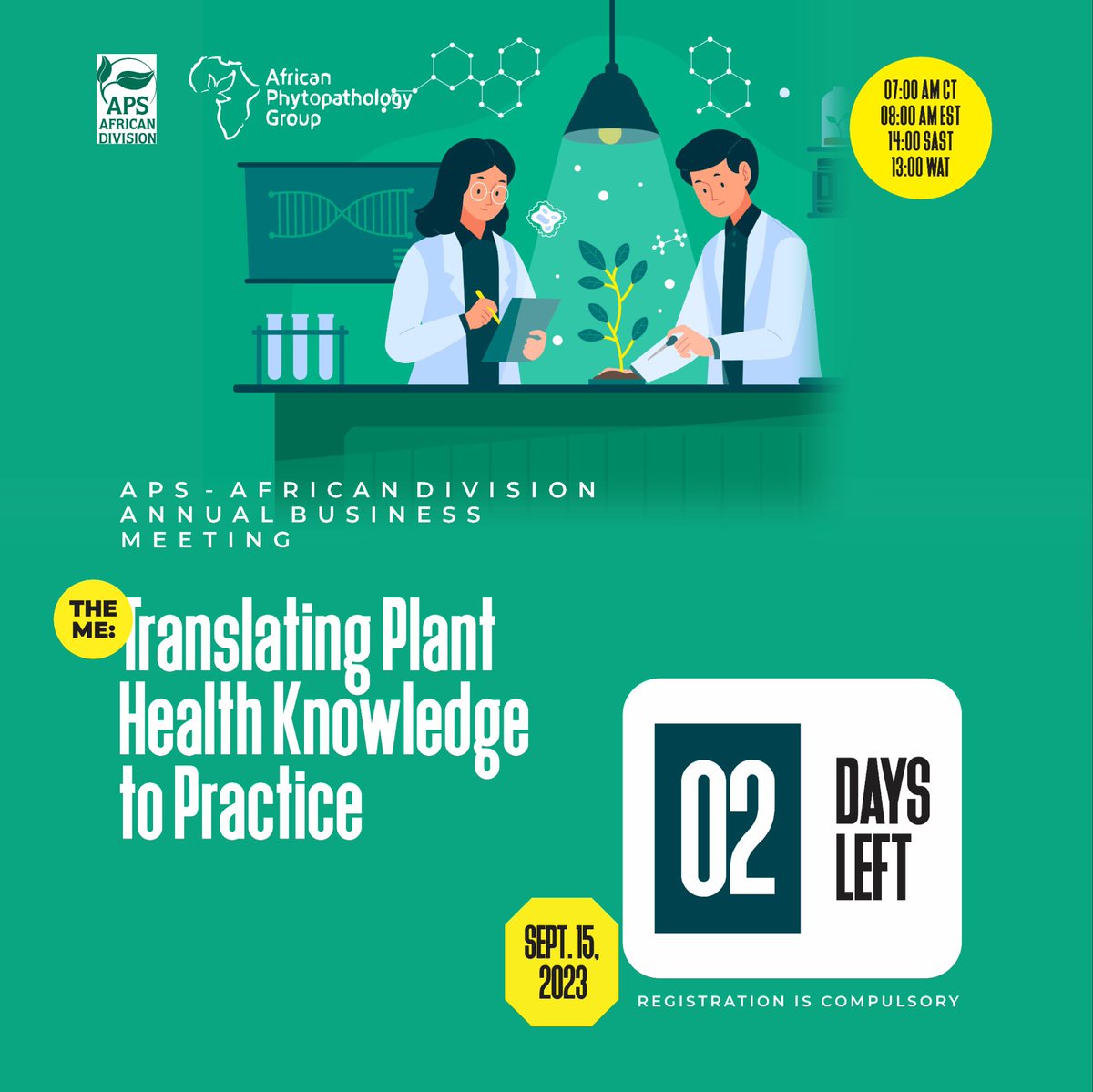 phytopathafrica's tweet photo. We're 48hrs to our annual meeting.
Registration is still FREE. You can register through the link provided below. 
https://t.co/wEkNPD7xUU 
#PHYTOAFRICA #APSAFRICANDIVISION https://t.co/jUnrGbGT0w