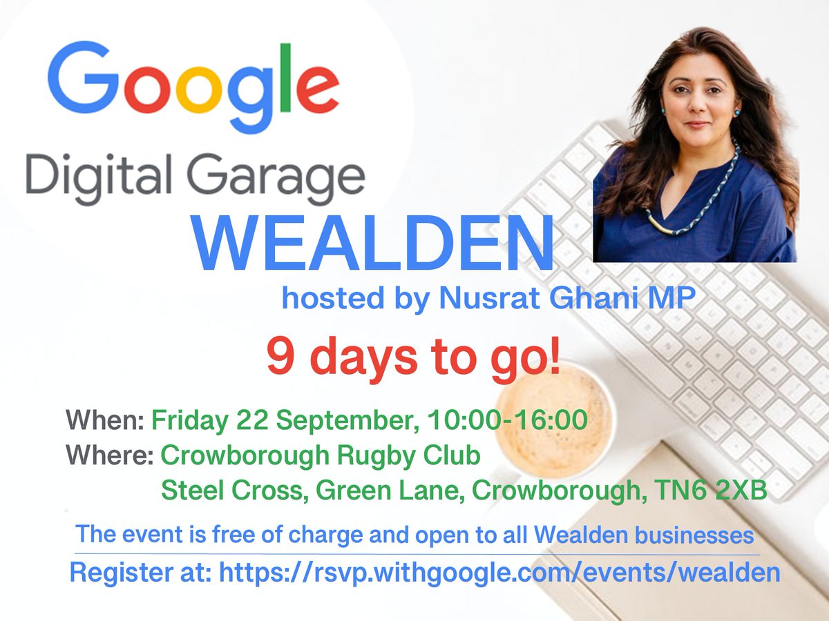 9⃣ days to go until <a href="/GoogleUK/">Google UK</a> comes to Wealden &amp; spaces are going fast! 
Avoid disappointment &amp; register today👉🏽 rsvp.withgoogle.com/events/wealden

<a href="/UckfieldChamber/">Uckfield Chamber of Commerce</a> <a href="/HailshamChamb/">HailshamChamber</a> <a href="/CrowboroChamber/">CrowboroughChamber</a>
