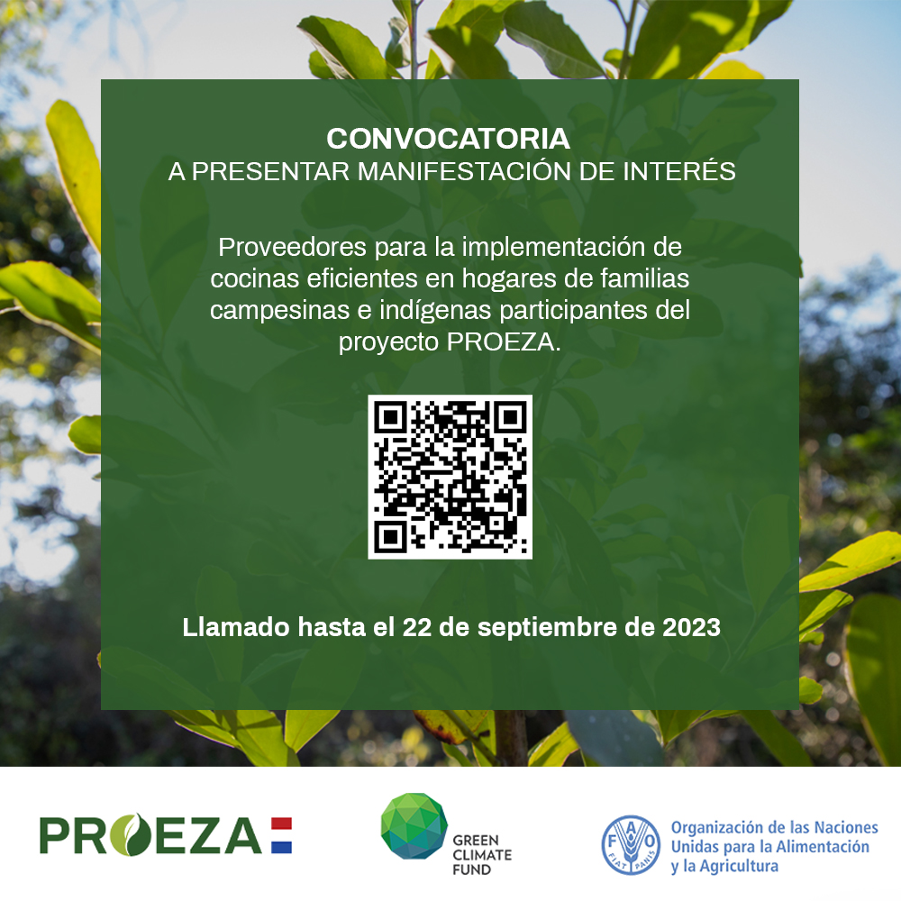 📍 Convocatoria de #PROEZAParaguay

☑️ Manifestación de interés para elaboración de cocinas eficientes.

🗓️ Fecha de cierre: 22 de setiembre 2023

Más información 
➡ rb.gy/r26l7