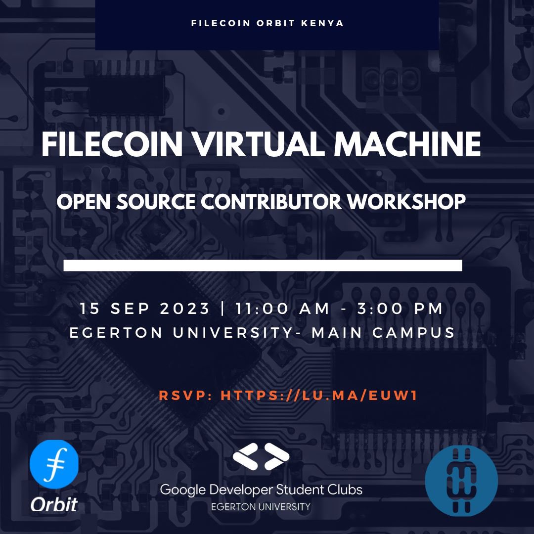 FilecoinKe's tweet photo. π’Our Open source contributor workshop is happening this Friday in collaboration with GDSC @egertonunikenya
Come and learn how you can be a contributor on @fvmdev and help advance our vision to build a user-owned internet!! π
#filecoin #FVM #filecoinkenya https://t.co/pUxu7RWc2s