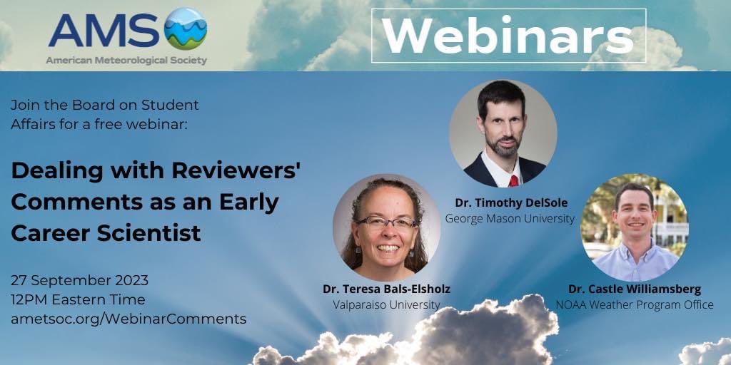 #DidYouKnow: AMS Board on Student Affairs is hosting a *free* webinar on Sep 27th at 12pm on how to handle reviewer comments as a student/early career scientist! Register here at: register.gotowebinar.com/register/69716…

#earlycareer #AMS #webinar