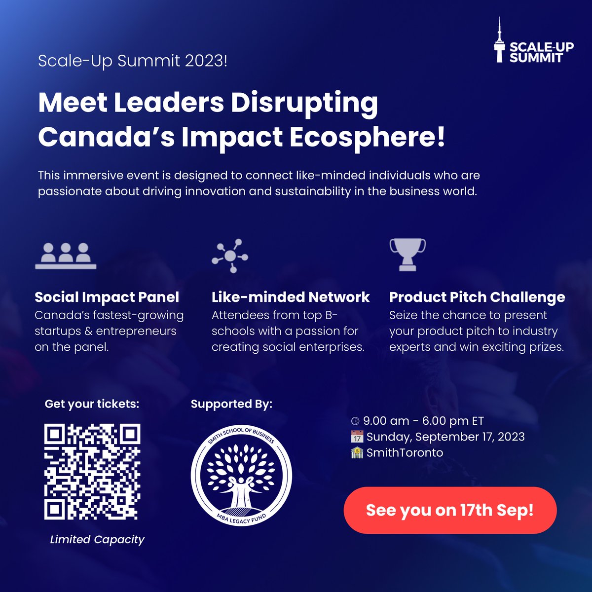 SmithBusiness's tweet photo. The #ScaleUpSummit2023 is right around the corner. Join #SocialImpact leaders from the #TechnologyForGood community at #SmithToronto on September 17.
Find out more and register today: https://t.co/ntUHwuAHIh https://t.co/OMteUdSJyY