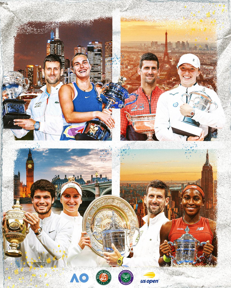 usopen's tweet photo. All in a year’s work 🏆🏆🏆🏆

On to 2024!

@AustralianOpen | @rolandgarros | @Wimbledon https://t.co/IlvQ96y5xb