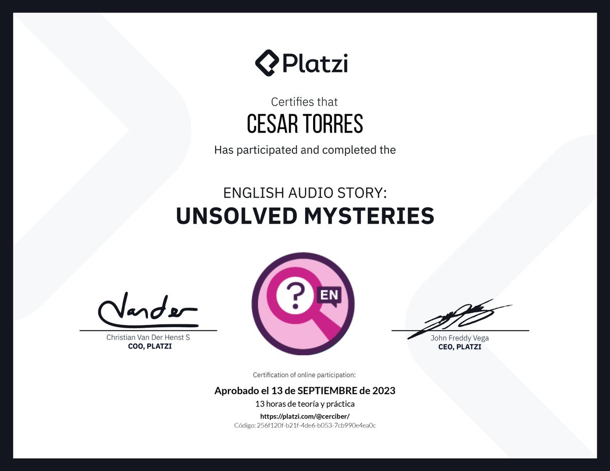 cerciber's tweet photo. 🙇🏻‍♂️ Practicing listening with “Unsolved Misteries”. @Platzi. ✨ https://t.co/8gbkbpZVQ2