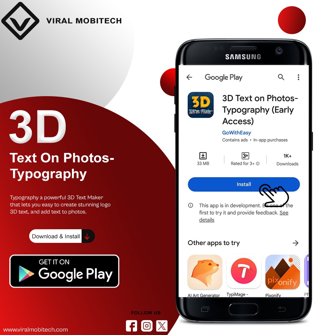 LtdViral's tweet photo. Typography a powerful free 3D Text Maker that lets you easy to create stunning logo 3D text, and add text to photos with ease.
Available on Google Play Store 📲👇
https://t.co/PBSp9lipCq
#TwitterX #ViralPost #andriodapp #3dart #3d #TextOnPhoto #explorepage https://t.co/0F24S9qZFo