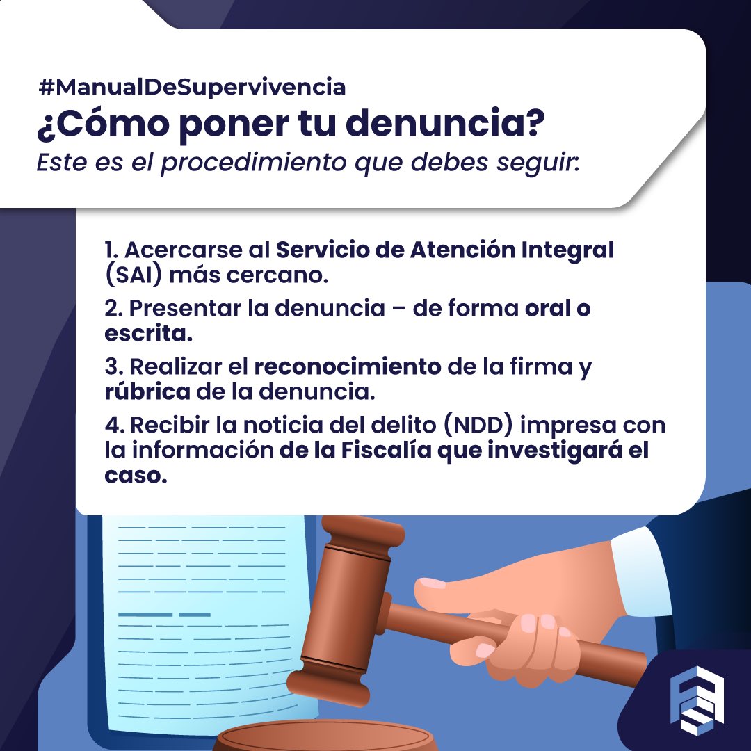 FSF_juridico's tweet photo. Te enseñamos cómo poner tu denuncia.

#ManualDeSupervivencia #FSFJuridico #DerechoPenal https://t.co/oQBb6g5qME