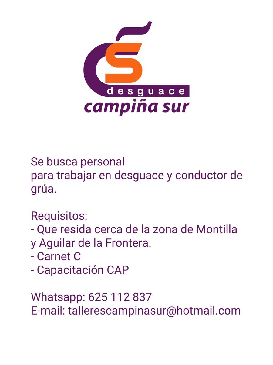 campinasur's tweet photo. OFERTA DE EMPLEO https://t.co/NMhheTZTg0