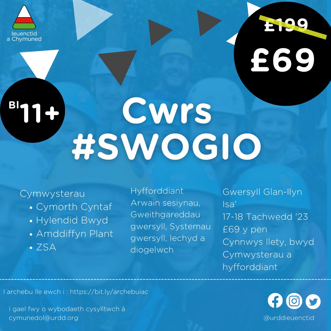 UrddMyrddin's tweet photo. Cwrs #Swogio Glan-Llyn Isa' 🏞️
📍Glan-Llyn Isa'
📆17-18/11/2023
☺️Bl.11+
💰£69!!!
Pris yn cynnwys llety, bwyd, cymwysterau ac hyfforddiant / Price includes accommodation, food, qualifications, and training 🤩
https://t.co/fwFxrbRwbk a dewis 'Cenedlaethol' fel rhanbarth ❤️🤍💚 https://t.co/zTRAh4DJdF