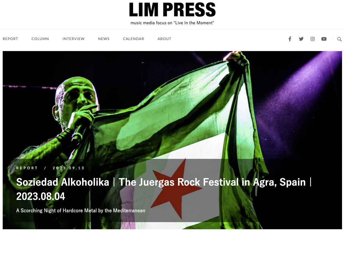 Started collaborating with @limpress_jp, Japanese Music Publication run by same people behind @fujirockers_org and the @SmashingmagE. First report is of the @SoziAlkoholika in Adra, Spain. limpress.com/report/12745 More good stuff to come. #LIMPRESS #SoziedadAlkoholika #TourDreams