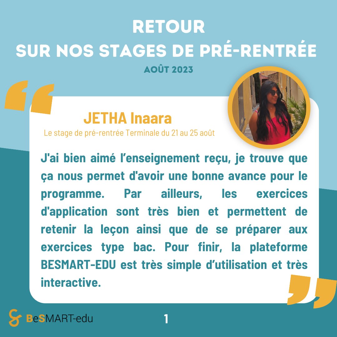 🌟 Témoignages Inspirants 🌟

🙌Voici le retour sur expérience d’Inaara, une de nos supers étudiantes ayant participé à notre stage intensif pour se préparer à relever les défis de la Terminale !

#rentree2023  #backtoschool #succes #physique #chimie #maths #sciences